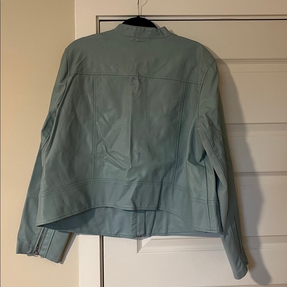 Plus size baby blue faux leather zip-up jacket, 3X - Picture 3 of 9